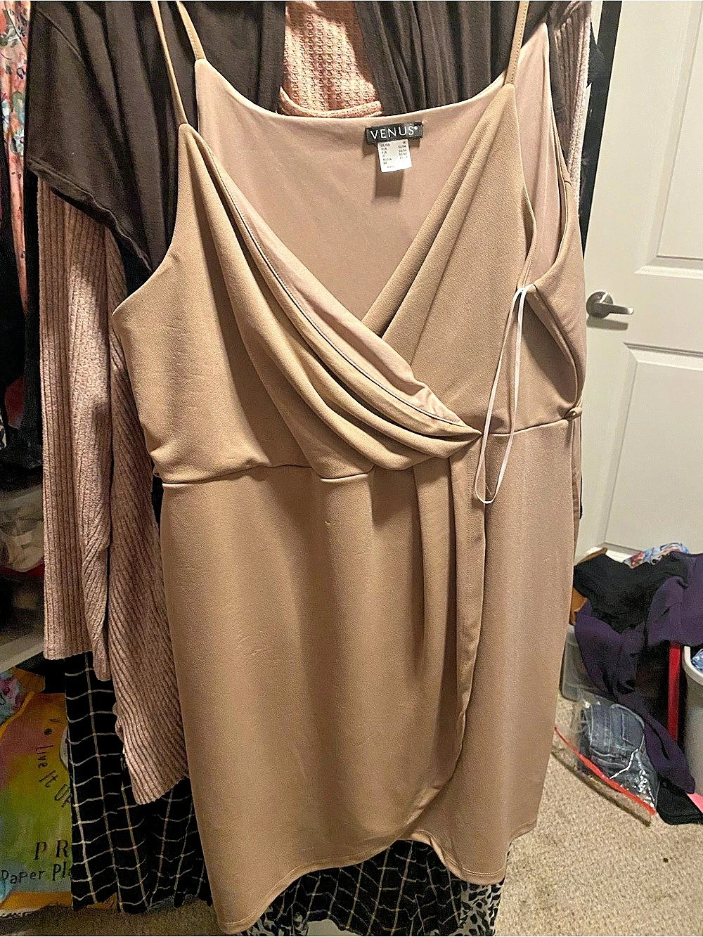 VENUS Draped Mini Dress in Brown Size 1X